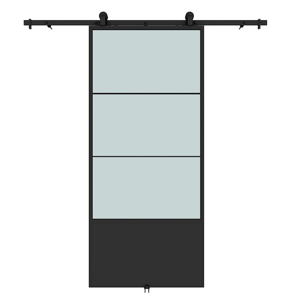 Renin Concorde Frosted Glass Metal Barn Door with Installation Hardware